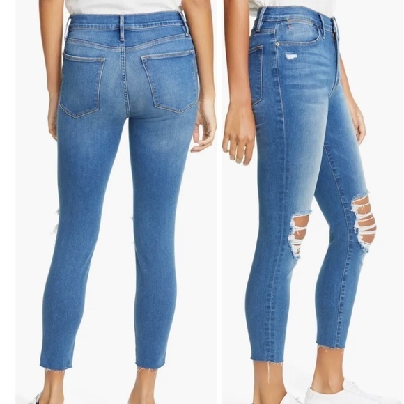 FRAME Ripped High Waist Raw Hem Skinny Crop Jeans in Gaby Wash Size 25 - Picture 2 of 10